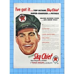 1954 Texaco Sky Chief Gasoline 'Top Octane' vintage print Ad
